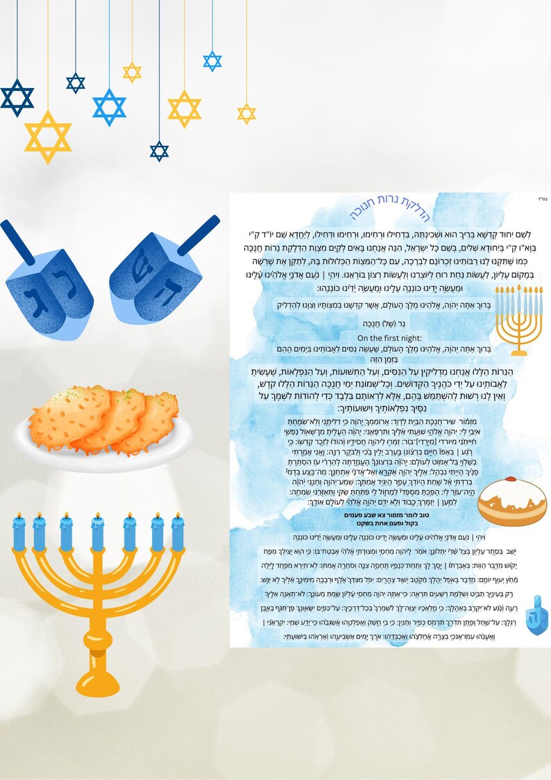Hanukkah Blessings Printable Sheet Chanukah Brachot Sheet - Etsy