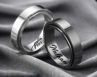 Personalized Titanium Spinner Ring: Custom Engraved Fidget Jewelry