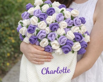 Customized Text Flower blanket,Rose Bouquet Blanket,Wedding Gift, Valentine's Day Bouquet,Crochet Flower Blanket