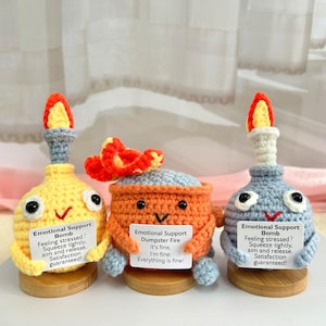 Handmade crochet emotional support trash cans/Bombs, Yellow/Grey Bomb Toy, Humorous gifts, Office decorations, Gifts to colleagues