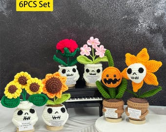 Halloween Crochet Ghost Plants,Crochet Sunflower/Rose/Forget me not,Crochet Pumpkin/Skull,Crochet Ghost Pots,Halloween Decor,Halloween Gifts