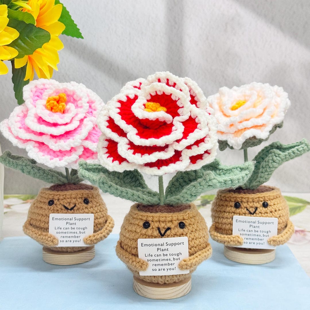 Handmade Finished Crochet Peony,emotional Support Plant,crochet Potted ...