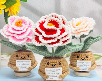 Handmade Finished Crochet Peony,Emotional Support Plant,Crochet Potted Flower,Crochet Desk Decor,Mother's Day Gifts,Peony Gift,Gifts for her
