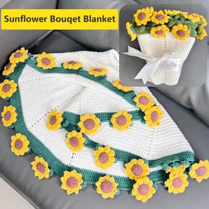 Handmade Finished Crochet Sunflower Bouquet Blanket,Table Blankets,Flower Bouquet Blanket Gift,Mother&#39;s DayGift,Birthday Gift,Surprise Gift