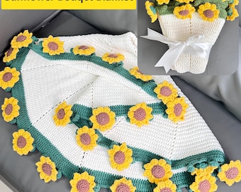 Handmade Finished Crochet Sunflower Bouquet Blanket,Table Blankets,Flower Bouquet Blanket Gift,Mother's DayGift,Birthday Gift,Surprise Gift