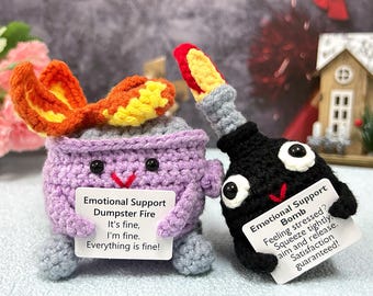 Emotional Support Bomb/Trash can,Humorous gifts,Handmade Crochet Gift, I'm fine, Office decorations,Mother's Day Gift,Funny Gift for her