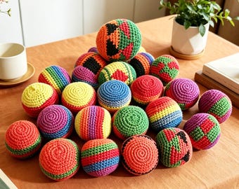 Pelota de malabares de ganchillo hecha a mano, pelota arcoíris, juguete sensorial antiestrés para niños y adultos, pelota de malabares colorida, pelota antiestrés de escritorio