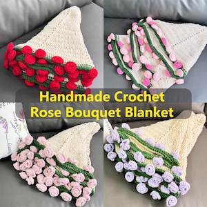 Überraschung häkeln Rosenstrauß Decke,Blumenstrauß Decke, handgefertigte fertige Decke, Muttertagsgeschenk, Jubiläums- / Geburtstagsgeschenk für sie