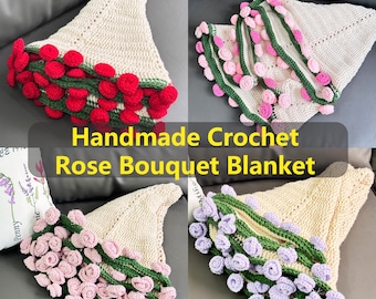 Surprise Crochet Rose Bouquet Blanket,Flower Bouquet Blanket,Handmade Finished Blanket,Mother's Day Gift,Anniversary/Birthday Gift for her