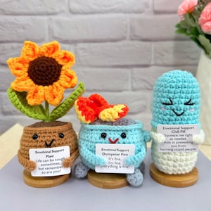 Regalo de apoyo emocional, divertido bote de basura de crochet con girasol, diseño divertido, regalo para animar, decoración de oficina.