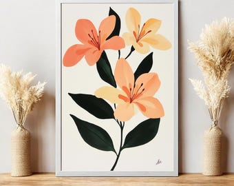 Minimalist Floral Art Print, Orange and Yellow Flowers (Digital Download)