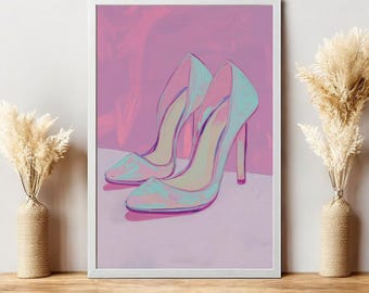 Różowe szpilki, ilustracja modowa, nowoczesna sztuka ścienna w stylu glamour (do pobrania w wersji cyfrowej)