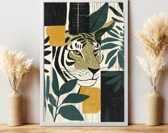Stampa artistica astratta di una tigre – Illustrazione moderna della giungla (download digitale)