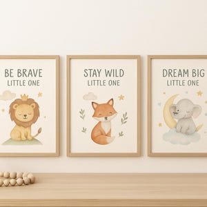 Set de pósteres bohemios de animales: Sé valiente, mantente salvaje, sueña en grande. Descarga digital instantánea para la habitación del bebé.