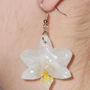 White orchid earrings - Real Orchid Resin Earrings - Handmade Flower - Unique Christmas Gift for Her - Holiday Gift - Anniversary