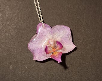 Real Orchid Resin Pendant: Handmade Botanical Necklace