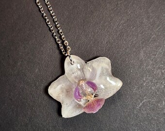 Real Orchid Resin Pendant: Handmade Botanical Flower Necklace