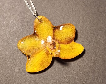 Real Orchid Resin Pendant: Handmade Botanical Flower Necklace