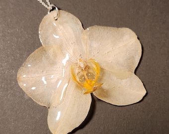 Real Orchid Resin Pendant: Handmade Botanical Flower Necklace