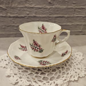Conjunto de xícaras de chá de porcelana vintage floral rosa Royal Grafton