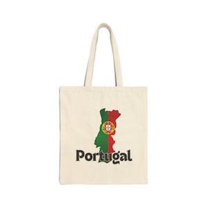 Portugal Map Flag Canvas Tote Bag, Portuguese Travel Shopping Bag, Reusable Beach Bag, Gift for Portugal Lover, Eco-Friendly Grocery Bag