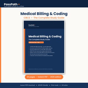 Studiegids medische facturering en codering, CBCS-examenvoorbereiding 2026, NHA, inkomstencyclus, oefenvragen coderen, flashcards, afdrukbaar ADHD