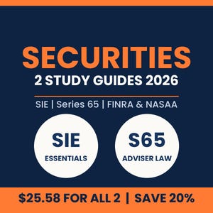 Värdepappersexamenspaket 2026, SIE och Serie 65 studieguider, två guider, förvaltarskapsplikt och produkter, 100 övningsfrågor, ADHD PDF