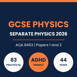 Repetitionsguide för GCSE-fysik 2026, AQA 8463 Separat fysik, Varje ekvation på bladet förklaras, 10 obligatoriska övningar, ADHD-vänlig