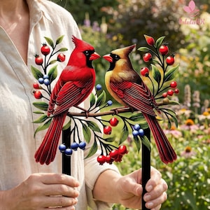 Kardinalpaar-Metallgartenstecker, roter Vogel-Yard-Dekor, Geschenk für Gärtner, Gedenkgeschenk für geliebte, Rasenkunst im Freien, Kardinalliebhaber-Dekor