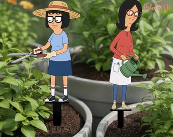 Bob’s Burgers Cartoon Metal Garden Stakes, Tina&Linda Plant Decor,Outdoor Garden Art, Gardener’s Gift, Planter Decor, Backyard Garden Design