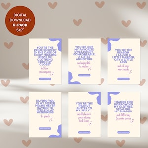 Carte numérique drôle de Saint-Valentin de 6 paquets pour sœur ou sœurs | Saint Valentin | Modèle modifiable à imprimer soi-même