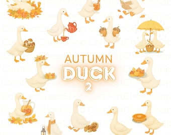 Autumn Duck Clipart | Cozy Fall Duck / Goose PNG Illustrations with Transparent Background | Cute Autumn Digital Download