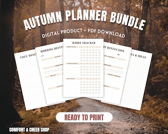 Minimalist Autumn Planner Printable PDF – Fall Daily Reflection, Habit Tracker, Notes Pages – Instant Download
