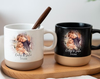 Personalized Watercolor Photo Pottery Mug, Custom Picture Coffee Cup Gift For Bestie, Family, Pet Photo Gift, Picture Cup Gifts