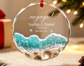 Personalized Beach Engaged Ornament 2026,Custom Couple Married Enaged Glass Ornament,Couple Christmas Keepsake,Coastal Wedding Gift