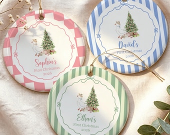 Baby First Christmas Decor Ceramic Ornament, Baby Boy First Christmas Ornament with Name, Christmas Bauble Keepsake, New Baby Gift