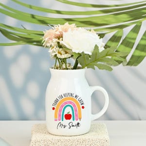 Personalized Teacher Vase,Custom Rainbow Vase,Teacher Appreciation,Thank You for Helping Me Grow Mini Vase,Thank You Gift,Gift for Teacher