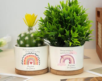 Vaso de flores personalizado para professor, vaso de flores arco-íris personalizado para professor, presente para amantes de plantas, presente de agradecimento com nome, presente de dia das mães