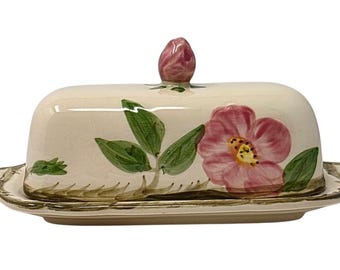 Vintage Franciscan Desert Rose Butter Dish Earthenware USA Covered Butter Keeper