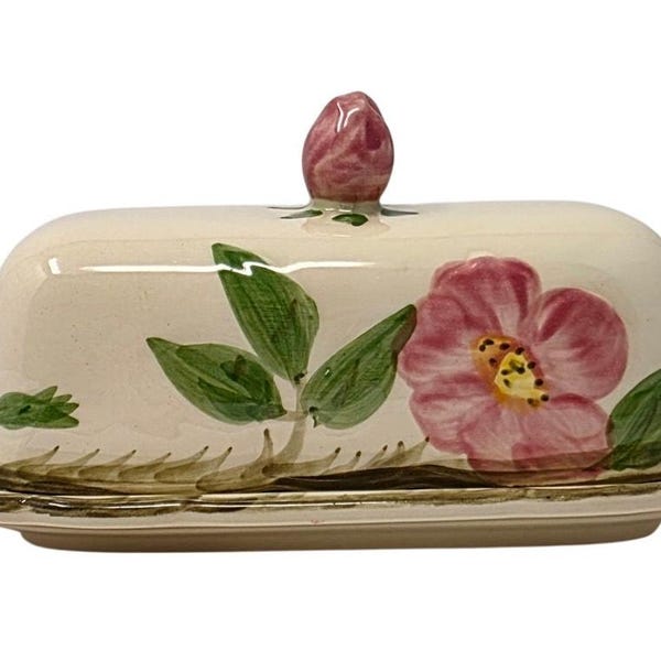 Vintage Franciscan Desert Rose Butter Dish Earthenware USA Covered Butter Keeper