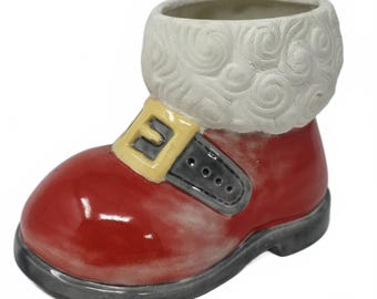 Vintage GARE Inc Santa Boot Planter Christmas Ceramic Cachepot 1974