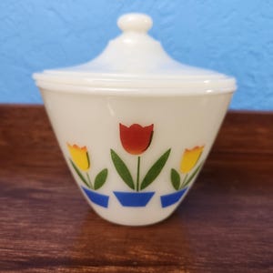 Fire King Tulips Grease Jar