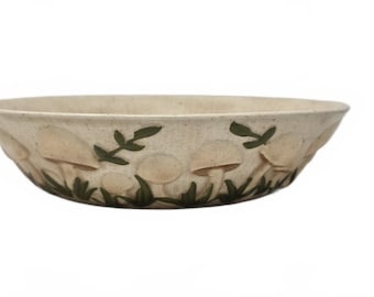 Vintage Mushroom Bowl Hand Painted Ceramic Raised Relief Woodland Decor