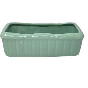 Vintage Aqua Green Fluted Rectangular Pottery Planter USA 9.5 Inch