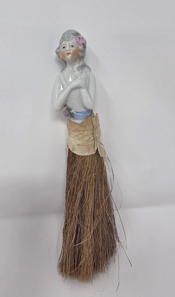 Vintage Victorian Style Porcelain Figurine Half Doll Crumb Brush