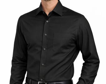 Men's Black Convertible Cuff Dress Shirt – Modern Fit Formal Business Shirt for Men – Wedding & Black Tie Shirt