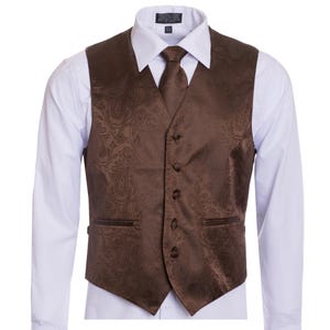 Men&#39;s Premium Brown Paisley Vest - NeckTie – Bow Tie - Pocket Square 4 Piece Set for Suits & Tuxedos