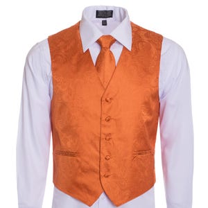 Men&#39;s Premium Burnt Orange Paisley Vest - NeckTie – Bow Tie - Pocket Square 4 Piece Set for Suits & Tuxedos