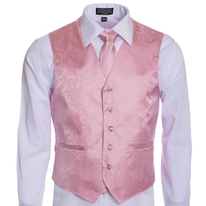 Men&#39;s Premium Pink Paisley Vest - NeckTie – Bow Tie - Pocket Square 4 Piece Set for Suits & Tuxedos