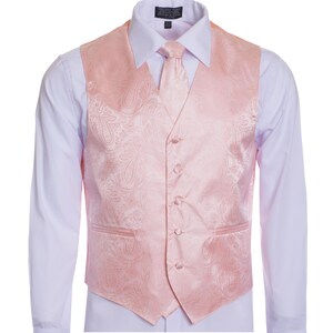 Men&#39;s Premium Peach Paisley Vest - NeckTie – Bow Tie - Pocket Square 4 Piece Set for Suits & Tuxedos